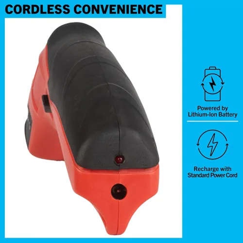 Vista 6 de Stalwart - Tijeras eléctricas inalámbricas, cortador multiusos de tela, cuero, alfombra o cartón con 2 cuchillas y batería recargable de 3.6 V (rojo)