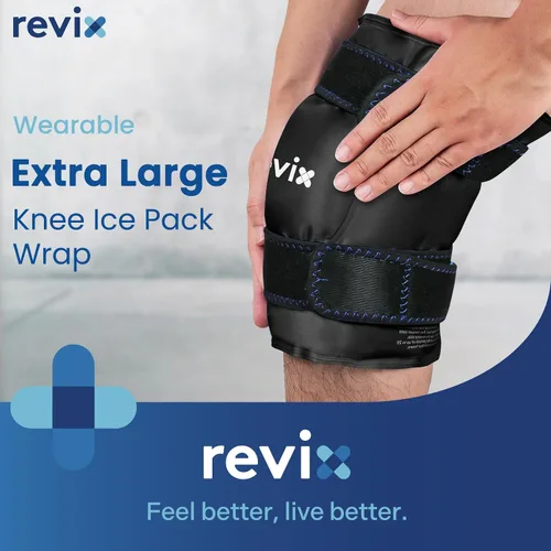 Vista 2 de REVIX Paquete de hielo XL para recuperación de reemplazo de rodilla, envoltura de hielo con compresión fría para molestias y fatiga, paquete frío