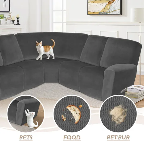 Vista 220 de Arfntevss Fundas de sofá seccional reclinable de terciopelo, Funda de sofá seccional de esquina para sofá reclinable, Funda elástica suave
