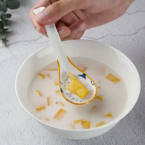 Vista 9 de Juego de 4 cucharas de sopa de cerámica chinas cucharas de ramen