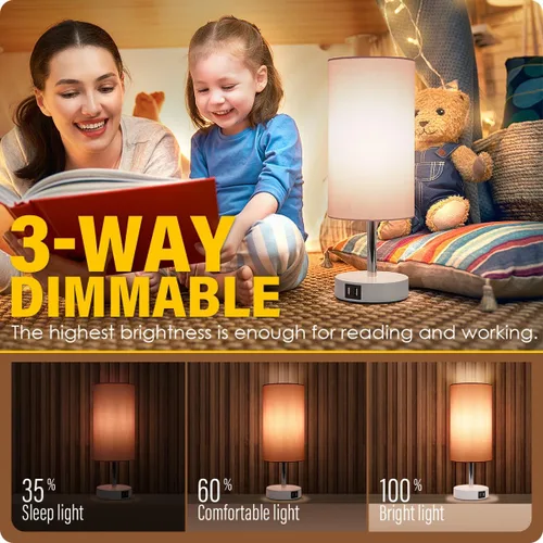 Vista 2 de Lámpara de escritorio Yarra-Decor con puerto USB, lámpara de mesa con control táctil de 3 niveles de brillo, lámpara de mesita redonda con pantalla