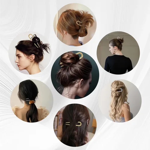 Vista 5 de 4 horquillas de metal para cabello francés, en forma de U, para cabello grueso