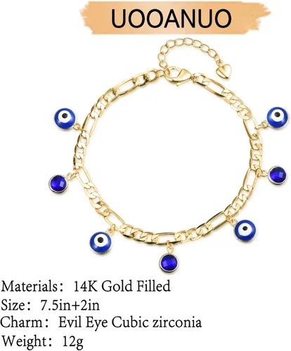 Vista 2 de Pulseras de mal de ojo para mujer, chapado en oro de 14 quilates, circonitas cúbicas para adolescentes, joyas de mal de ojo, circonita