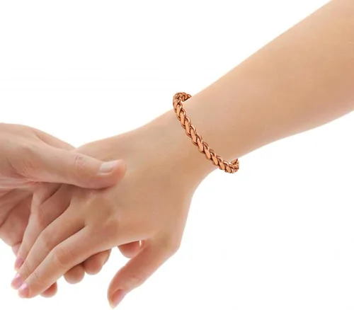 Vista 4 de Touchstone Pulsera de cobre curativo india hecha a mano con chakras de la paz yoga meditación y mantra para mujeres y hombres
