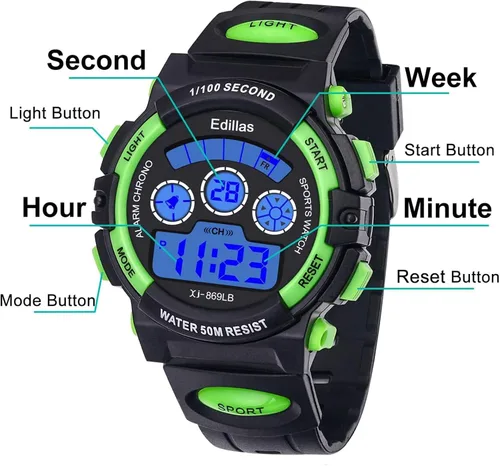Vista 5 de Edillas Relojes digitales para niños, 7 colores, luces LED, 164.0 ft, impermeables, para niños, estudiantes, adolescentes, deportes al aire libre