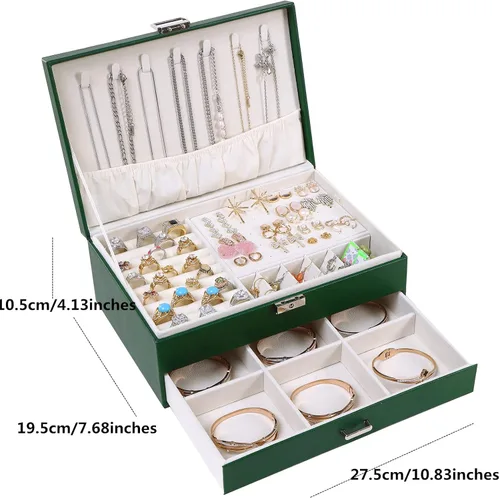 Vista 2 de JACIEYU Joyero grande y organizador de anillos para niñas, exquisitas cajas de joyería de viaje de cuero, aretes, collares, pulseras y organizadores