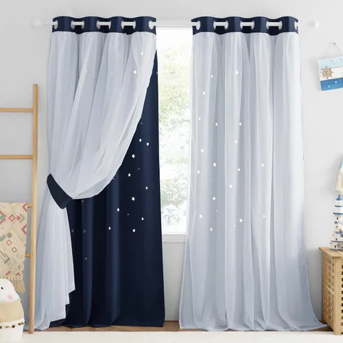 Vista 41 de NICETOWN Cortinas para dormitorio de niñas, cortinas de arco iris, cortinas de estrellas, cortinas de princesa, decoración de habitación