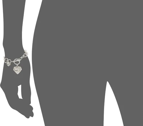 Vista 3 de GUESS Pulsera con dije de corazón colgante de cadena plateada para mujer, Vidrio