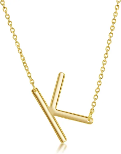 Vista 17 de Dainty Sideways Initial Necklace for Women – Sterling Silver or 14K Gold Plated 20mm Alphabet Letter Pendant