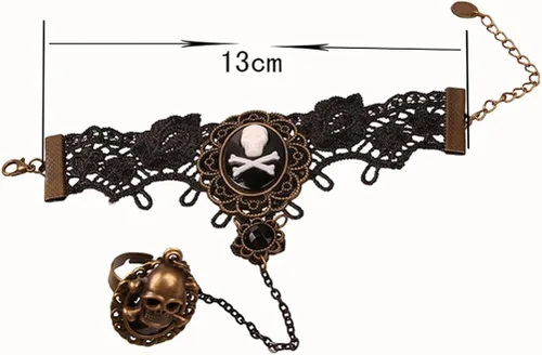 Vista 2 de BESTOYARD Pulsera de Halloween con Anillo Retro Skeleton Calavera Mujer Halloween Accesorio