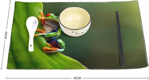 Vista 2 de Frog Red Eyed Tree Frog Placemats Set of 6 Resistant Table Mats Washable Place Mats for Dinner Party Table Decoration