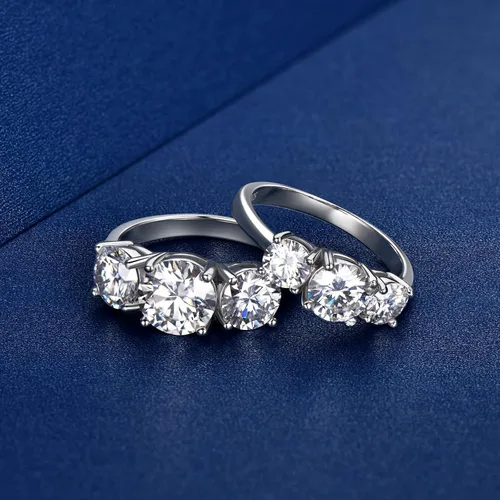 Vista 4 de AINUOSHI Anillo de compromiso de moissanita de 2 a 4 quilates, anillo de boda de 3 piedras para mujer, plata de ley 925, anillos de compromiso