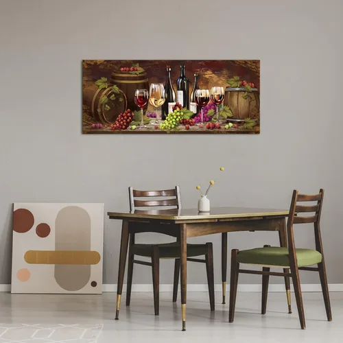 Vista 5 de NutArtPic Wine Wall Art Canvas Kitchen Picture Prints Grape Barrel Painting Red Wine Glass Artwork Prints for Home Kitchen Dinning Room Bar Wine