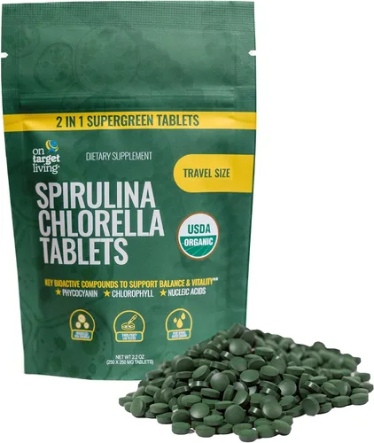 Vista 7 de On Target Living Espirulina Chlorella orgánica Supergreens USDA Organic 1000 tabletas - 250 g (8.8 oz) Vegano Apoyo inmunológico