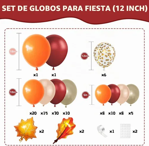 Vista 2 de Kit de arco de globos naranjas, guirnalda de globos de otoño de Acción de Gracias con globo de papel de aluminio de hoja burdeos naranja quemado Día