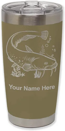 Vista 35 de LaserGram Vaso aislado al vacío de 20 onzas, bagre, grabado personalizado incluido (negro)