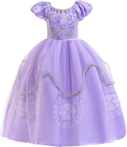 Vista 2 de HIHCBF Rapunzel - Disfraz de princesa Sofía para niñas cumpleaños Navidad Halloween cosplay carnaval elegante con guantes y accesorios