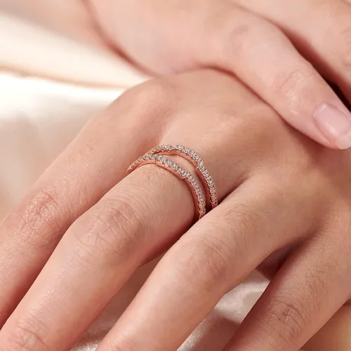 Vista 7 de Blongme Anillo de boda curvado de circonita cúbica para mujer, anillo de protección, anillo de compromiso, plata de ley 925, oro rosa, oro amarillo