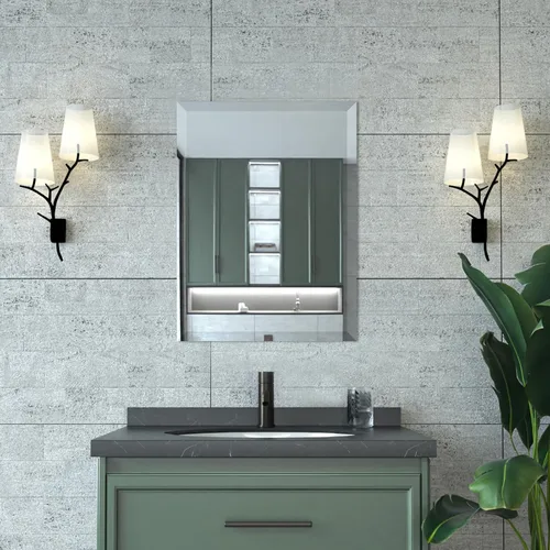 Vista 10 de Mirrorons Espejo biselado, espejos de baño para pared de 40 x 32 pulgadas, espejo de baño rectangular sin marco con borde biselado, se cuelga