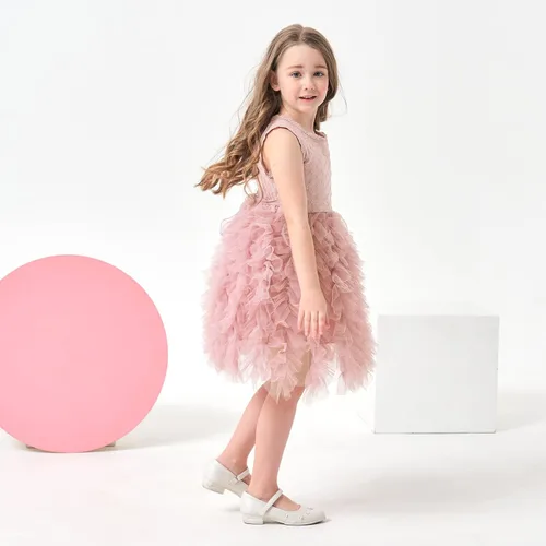 Vista 3 de Miipat Vestido tutú para niñas pequeñas, con volantes, de tul sin mangas, vestido de fiesta de princesa