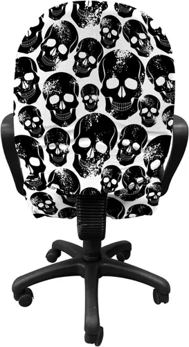 Vista 2 de Ambesonne Funda para silla de oficina gótica, calaveras humanas negras grunge sobre fondo blanco, hombres malvados temen, horror y muerte, funda