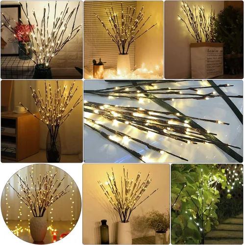 Vista 4 de Luz LED de rama que funciona con pilas, ramas iluminadas, jarrón, ramita de sauce iluminada, 30 pulgadas, 20 LED para decoración de Navidad, hogar