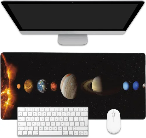 Vista 8 de Alfombrilla para mouse, estilo de línea de arte dorada abstracta para escritorio, almohadilla de escritorio con base antideslizante y borde cosido