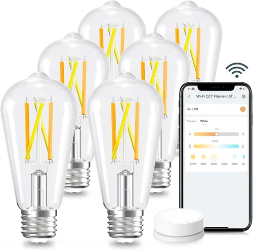 Vista 13 de Linkind Matter - Bombillas inteligentes, ST19/ST58 E26, bombilla LED compatible con Alexa, bombillas inteligentes, bombillas WiFi, bombilla RGBTW