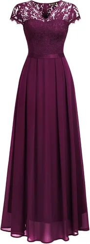 Vista 5 de Miusol Vestido largo formal de dama de honor con cuello en V y encaje floral elegante para mujer