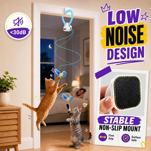 Vista 5 de Juguetes interactivos para gatos de interior: varita de plumas de ave voladora automática, ejercicio de persecución, enriquecimiento, estimulación