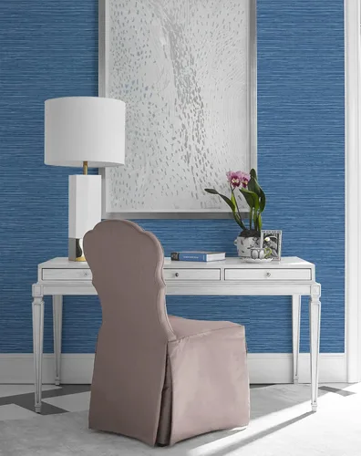 Vista 5 de Lillian August Luxe Haven - Papel tapiz de sisal sintético para despegar y pegar (azul costero)