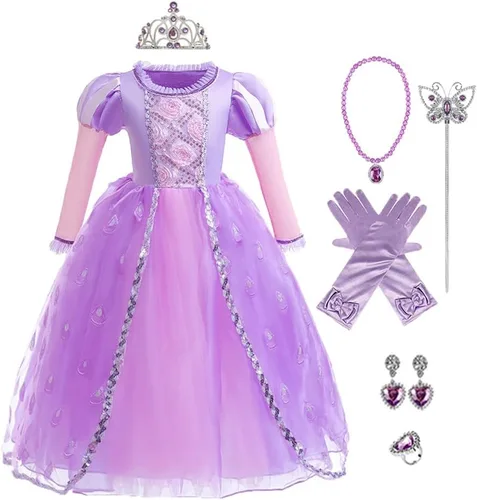 Vista 32 de Vestido de cumpleaños de princesa Sofía para niñas, disfraz de Halloween, concurso, Navidad, fiesta de noche, con accesorios