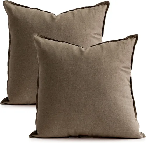 Vista 18 de Jeanerlor Funda de almohada decorativa de lino y algodón sólido de 18 x 18 pulgadas con cremallera, funda de cojín europea, funda de almohada