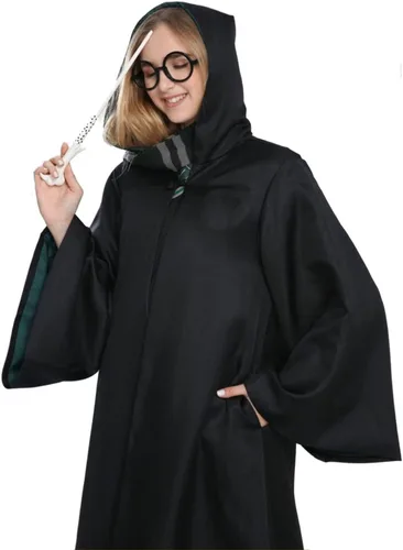 Vista 3 de Magician Themed Hooded Cloak Adult Teens, Black Wizard Robes for Men Women,Halloween Movie Role Play Costume