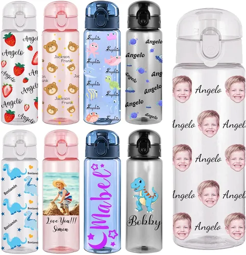Vista 8 de Botellas de agua personalizadas, botella de agua de plástico personalizada con mango para nombre, botella de agua deportiva a prueba de fugas