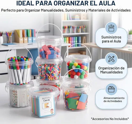 Vista 7 de Maxcheck 50 cubos de plástico de 16 onzas con tapas y asas a granel Transparente