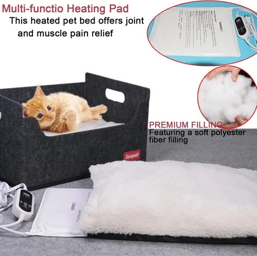 Vista 2 de Cama climatizada para gatos de interior, cama climatizada para mascotas para gatos de interior y perros pequeños, con almohadilla de calefacción