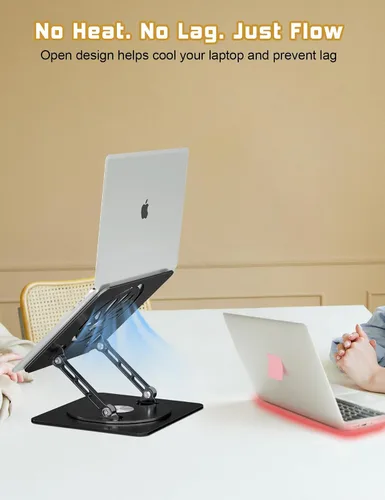 Vista 5 de Soporte ajustable para computadora de escritorio, base giratoria de 360°, elevador de aluminio para laptop, soporte ergonómico para oficina, hogar