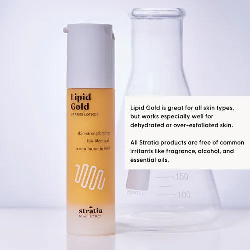 Vista 6 de Stratia Lipid Gold Crema hidratante de ceramida fortalecedora de la piel con niacinamida, hidrata y calma todo tipo de piel, 1.7 onzas líquidas