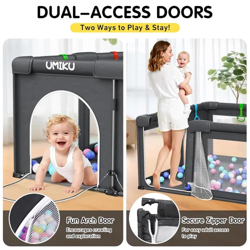 Vista 2 de Corralito plegable para bebés y niños pequeños, corralitos grandes portátiles con 2 puertas, patio de juegos para niños, valla para interiores