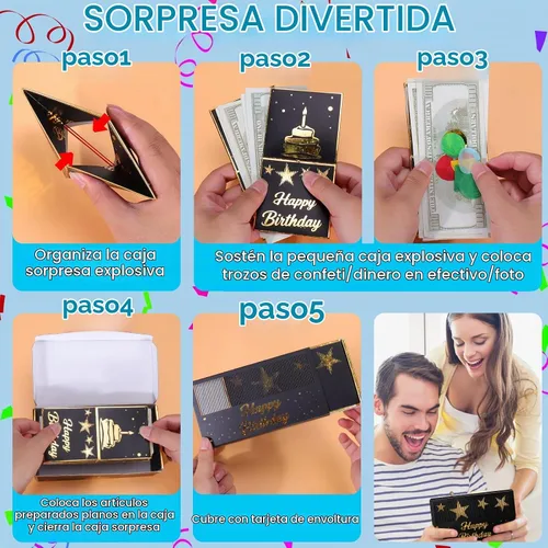 Vista 3 de BABORUI Caja de dinero de cumpleaños para efectivo, caja de explosión sorpresa de feliz cumpleaños con confeti, caja de regalo explosiva