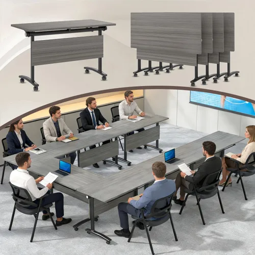 Vista 15 de Paquete de 4 mesas de conferencias plegables, mesa de entrenamiento modular Gris hierro profundo