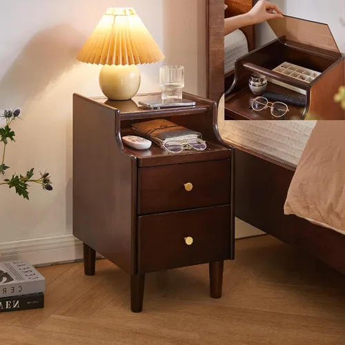 Vista 11 de Henf Wooden Narrow Side Table w/Charging Station&Hidden Cup Holders,Black Black-3 Drawers