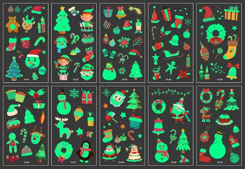 Vista 7 de Tatuajes temporales luminosos de Navidad para decoraciones de fiestas, rellenos de calcetines de Navidad brillantes para niños, suministros