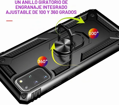 Vista 5 de Androgate Funda para Samsung Galaxy S20 Plus con protectores de pantalla HD, soporte de anillo de metal de grado militar con soporte de soporte
