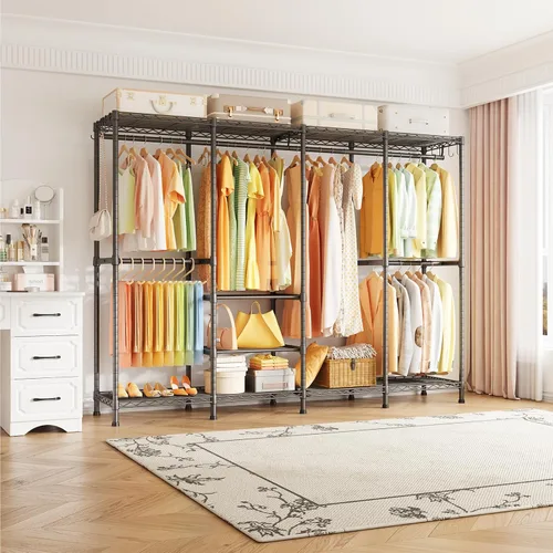 Vista 2 de ULIFHOME H41 - Perchero de ropa resistente, perchero para colgar ropa, extra grande, portátil, independiente, 78.5 pulgadas de ancho x 15.8 pulgadas