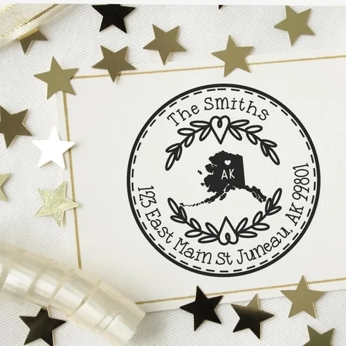 Vista 191 de Alabama State Wreath - Sello de sello de dirección personalizado para invitaciones de fiesta, tarjetas de vacaciones y decoración del hogar Sello