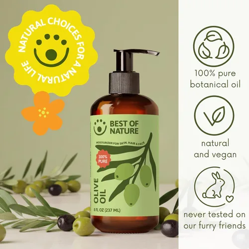 Vista 5 de Best of Nature Aceite corporal y masaje de oliva 100% puro, prensado en frío, natural y sin perfume para piel, cabello y baño, 8 onzas líquidas