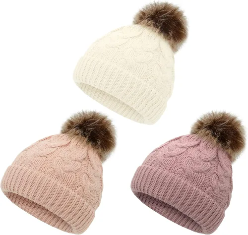 Vista 7 de Gorro de invierno para niñas pequeñas Zando, con pompones, gorras tejidas para bebés y niños
