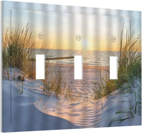 Vista 43 de Placa de pared de 1 cuadrilla, diseño de playa, océano, amanecer, mar, atardecer, cubierta de interruptor de luz en blanco, decorativo, sin